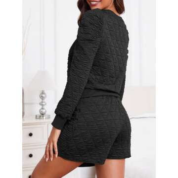 Fisoew Women's 2 Piece Lounge Wear Set Long Sleeve Argyle Sweatshirts and Wrap Skorts Casual Sets Black