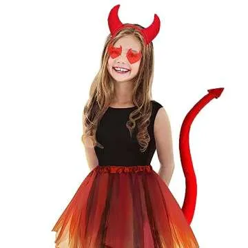 Ausejopeac Demon halloween Devil Costume Set, Devil Horns Headband and Devil Tail and Devil Horns Heart Sunglasses Halloween Devil Demon Cosplay Costume Party
