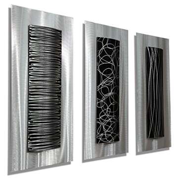 Statements2000 Contemporary Black & Silver Abstract Metal Wall Art Accent Modern Home Decor, Set of ...