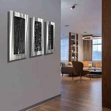 Statements2000 Contemporary Black & Silver Abstract Metal Wall Art Accent Modern Home Decor, Set of Three - Trifecta by Jon Allen