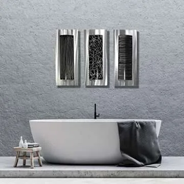 Statements2000 Contemporary Black & Silver Abstract Metal Wall Art Accent Modern Home Decor, Set of Three - Trifecta by Jon Allen