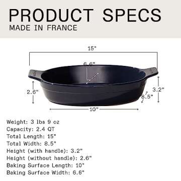 Made In Cookware - Oval Baking Dish - Slate Blue - Hand Crafted Ceramic - Professional Bakeware - Made in France