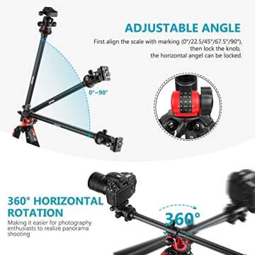 NEEWER 72 Inch Carbon Fiber Monopod Tripod with Rotating Center Column and Arca Type Plate 360° Ball Joint Lightweight Horizontal Tripod for DSLR Camcorder up to 33 lbs