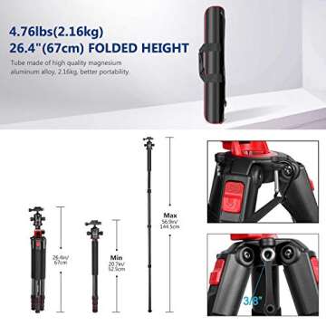 NEEWER 72 Inch Carbon Fiber Monopod Tripod with Rotating Center Column and Arca Type Plate 360° Ball Joint Lightweight Horizontal Tripod for DSLR Camcorder up to 33 lbs