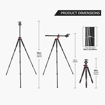 NEEWER 72 Inch Carbon Fiber Monopod Tripod with Rotating Center Column and Arca Type Plate 360° Ball Joint Lightweight Horizontal Tripod for DSLR Camcorder up to 33 lbs