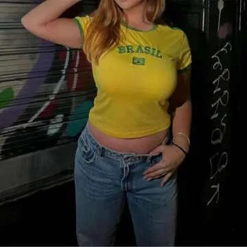 IDEWO Vintage Graphic Baby Tees for Women Brazil Shirt Y2k Tops Mexico Crop Jersey 2000s Summer Going Out Tops (Brazil-A,Medium,Medium)