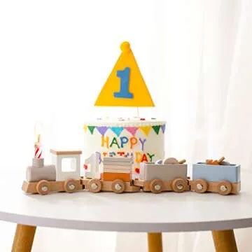 ibwaae Wooden Train Set for Baby Toys with Numbers and Blocks Train Toy 12 PCS for Toddler Boys and Girls 1 2 3 4 5 Birthday Toys
