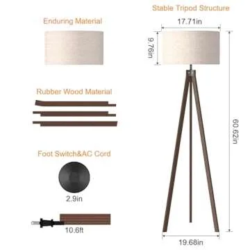 LEPOWER Wood Tripod Floor Lamp - Modern Design for Every Room