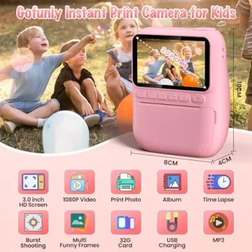Kids Instant Print Camera - 32MP & 1080P Fun