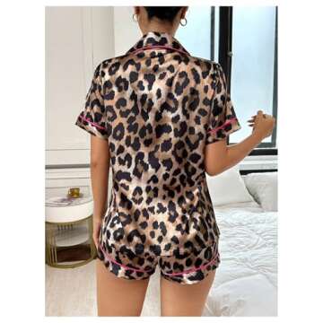SweatyRocks Women's Cute Silk Satin Pajamas Cow Print Short Sleeve Button Down Pjs Shorts Set Lounge...