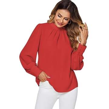 Elegant LYANER Women's Mock Neck Pleated Blouse