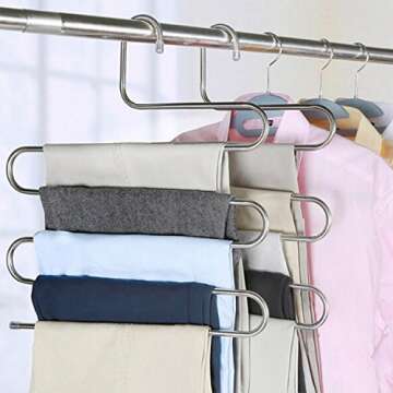 devesanter Pants Hangers Non-Slip S-Shape Trousers Hangers Stainless Steel Clothes Hangers Closet St...