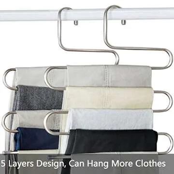 devesanter Pants Hangers Non-Slip S-Shape Trousers Hangers Stainless Steel Clothes Hangers Closet Storage Organizer for Pants Jeans Scarf (6 Pack with 10 Clips)