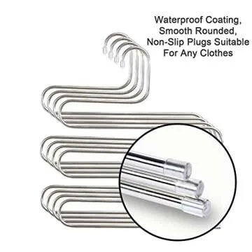 devesanter Pants Hangers Non-Slip S-Shape Trousers Hangers Stainless Steel Clothes Hangers Closet Storage Organizer for Pants Jeans Scarf (6 Pack with 10 Clips)