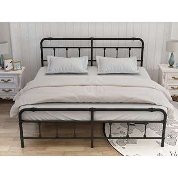 Yoshiely King-Size Platform Bed-Frame with-Headboard & Footboard - Easy Assembly Metal Mattress-Foundation Victorian Vintage Style no Box Spring Needed 13inch Storage with Decoration Ball(Black)