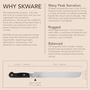 SKWARE Premium 10 Inch Bread Knife for Effortless Cutting
