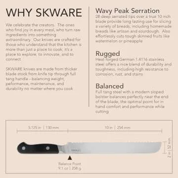 SKWARE Premium 10 Inch Bread Knife for Effortless Cutting