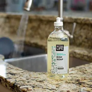 Better Life Dish Soap - Liquid Dishwashing Soap with Vitamin E and Aloe for Home & Kitchen Sink - No Gloves Required Kitchen Soap for Sensitive Skin - 22oz (Pack of 2) Unscented