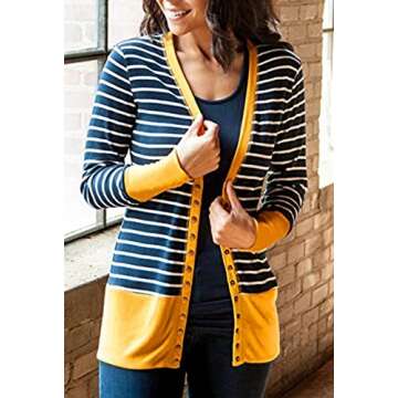 Women's Button Down Cardigan Long Sleeve Tops Shirts Outwear Solid Knit Ribbed Open Front Cardigan Sweaters (US, Alpha, Medium, Medium, Regular, Regular, Mustard)