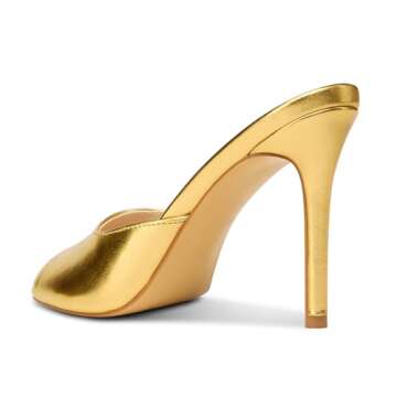 TNYNFBEB Womens Stiletto High Heel Peep Open Toe Sandals Mules Shoes Slingback Slip-on Prom Dress Summer 3.9 Inches Heels Gold 8 M US