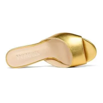 TNYNFBEB Womens Stiletto High Heel Peep Open Toe Sandals Mules Shoes Slingback Slip-on Prom Dress Summer 3.9 Inches Heels Gold 8 M US