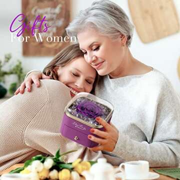 NEWNOVE Valentines Day Gifts for Her, Preserved Real Purple Rose with Angle Wings Necklace, Forever Flowers Gifts for Mom Grandma Wife Girlfriend, Mothers Day, Anniversary or Birthday Gifts for Women