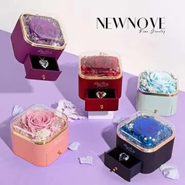 NEWNOVE Valentines Day Gifts for Her, Preserved Real Purple Rose with Angle Wings Necklace, Forever Flowers Gifts for Mom Grandma Wife Girlfriend, Mothers Day, Anniversary or Birthday Gifts for Women