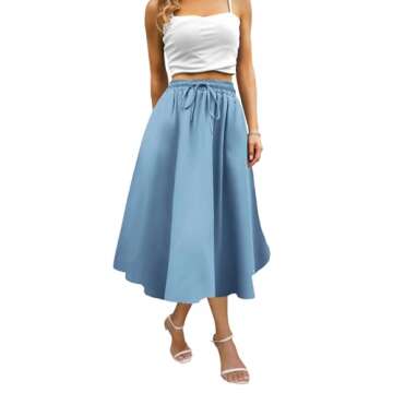 Abaadlw Maxi Skirts for Women with Pockets Long Midi Length Casual Skirt for Beach Party Holiday Blu...