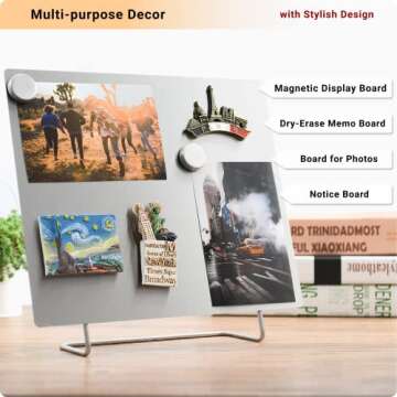 Large Magnetic Bulletin Board – Dry Erase Memo Board with Stand – Metal Easel for Magnet Display – 12x10 Inches + 4 Magnets
