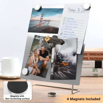 Large Magnetic Bulletin Board – Dry Erase Memo Board with Stand – Metal Easel for Magnet Display – 12x10 Inches + 4 Magnets