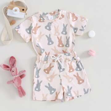 Hnyenmcko Toddler Baby Boy Easter Outfits Bunny Letter Print Short Sleeve T-Shirt and Casual Shorts ...