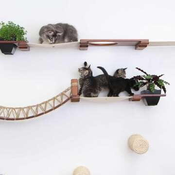 CatastrophiCreations Juggernaut Modern Cat Condo for Large and Small Cats, with Bridgewall, Hammocks, Scratching Poles, and Planters