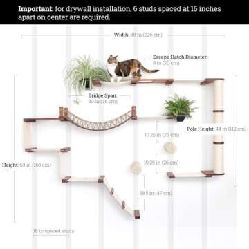 CatastrophiCreations Juggernaut Modern Cat Condo for Large and Small Cats, with Bridgewall, Hammocks, Scratching Poles, and Planters