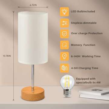 Stylish JICAI Cordless LED Table Lamp - 5000mAh Battery Powered