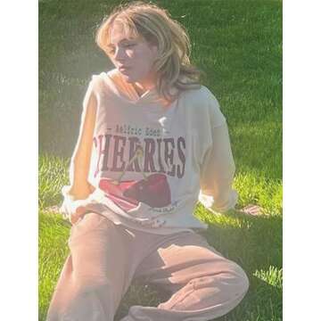 Aelfric Eden Graphic Hoodies Unisex Cherries Printed Oversized Hoodie Sweatshirt Long Sleeve Streetw...