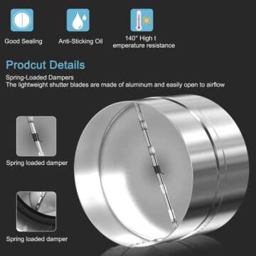 Hon&Guan 8 Inch Backdraft Damper, Draft Blocker One-Way Airflow Ducting Backflow Preventer Duct Draft Blocker, HVAC Inline Fan