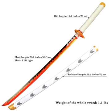 SV LED Light Up Sword Anime Sword Rengoku Kyoujurou Sword Katana Cosplay41 inches