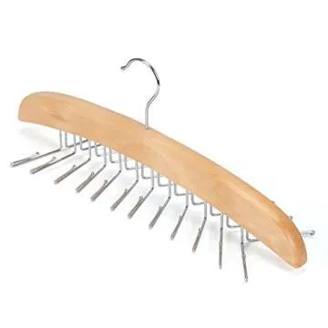 EZOWare 2 PC Belt Tie Hanger Racks, 24 Clip Hook Wooden Holder with 360 Degree Rotating for Hanging Storage Organizer, Men Closet Accessory, Women Tank Top, Scarves, Bras, Camisoles - Beige
