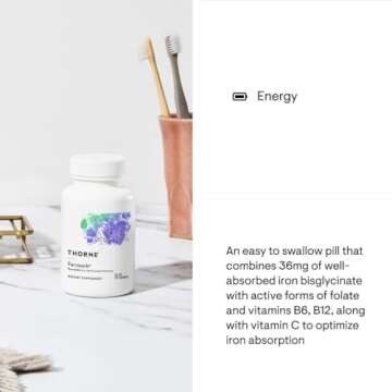 THORNE Ferrasorb - 36 mg Iron with Essential Nutrients - Complete Blood Support Formula - Elemental Iron, Folate, B and C Vitamins for Optimal Absorption - Gluten-Free - 60 Capsules