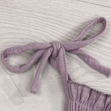 KCSLLCA Baby Girls Sleeveless Romper Set Solid Color Sling Backless Jumpsuit Outfits with Headband (Purple, 3-6 Months)