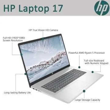 HP 17.3" Laptop, Full HD (1920 * 1080) Display, AMD Ryzen 5 Processor (Beats i7-11370H), 32GB RAM, 1TB SSD, Windows 11 Home, Webcam, Wi-Fi, Bluetooth, Natural Silver, Alpacatec Accessory (Renewed)