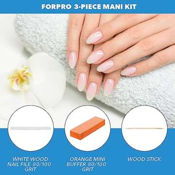 ForPro Professional Collection 3-Piece Manicure Kit, 300-Count, Individually-Packed,White Wood Nail File 80/100 Grit, Orange Mini Buffer 100/180 Grit, Wood Stick