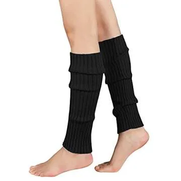 Zando Women Fashion Leg Warmers Adult Junior 80s Ribbed Knitted Long Socks for Party Sports C Black & White One Size