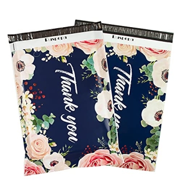 RUSPEPA 14.5x19 Inch Poly Mailers Shipping Bags Thank You Notes Flowers Surrounded Navy Poly Mailers...