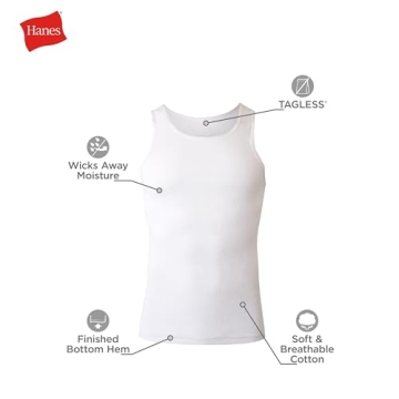 Hanes Men's Cotton Tank Undershirt Pack for All-Day Comfort