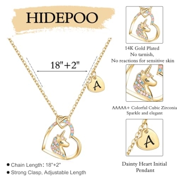 Hidepoo Unicorn Necklace Gifts - Heart Pendant Jewelry