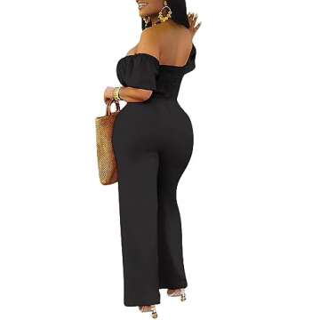 LYANER Women's Off Shoulder Cut Out Tie Front High Waist Short Sleeve Wide Leg Pants One Piece Jumpsuit Romper Solid Black Small