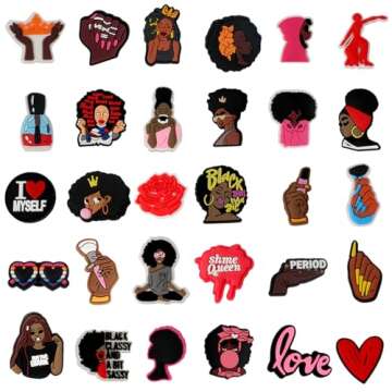 wonmon 60 PCS Black Girl Magic Shoe Charms, Black Lives Matter Charms for Shoe Clog Decoration, Colo...