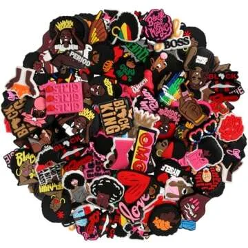 wonmon 60 PCS Black Girl Magic Shoe Charms, Black Lives Matter Charms for Shoe Clog Decoration, Colorful and Cute Designs Shoe Charms for Girls Adult Women, Black Fashion Pink Charm
