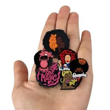 wonmon 60 PCS Black Girl Magic Shoe Charms, Black Lives Matter Charms for Shoe Clog Decoration, Colorful and Cute Designs Shoe Charms for Girls Adult Women, Black Fashion Pink Charm